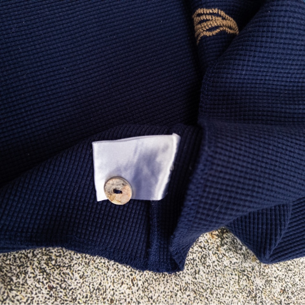 Johnny Was Sisa Navy Floral Embroidered Thermal Waffle Knit‎ Henley Top, XL - Picture 8 of 9